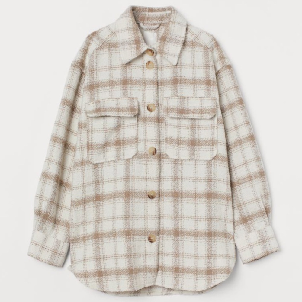 H&M Cream white Plaid Shacket